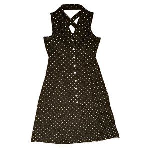 Sheri Martin 14P Black White Polka Dot Dress‎ Sleeveless Maxi Back Cut Out